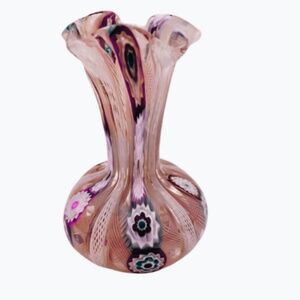 Vintage Murano Latticino Millefiori Pink Multicolor Small Bud Vase MCM